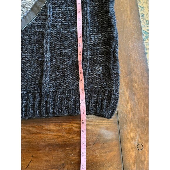 Vintage Front Line Chunky Cable Knit Crew Neck Sweater Leather Trim 80s Medium - Picture 6 of 6